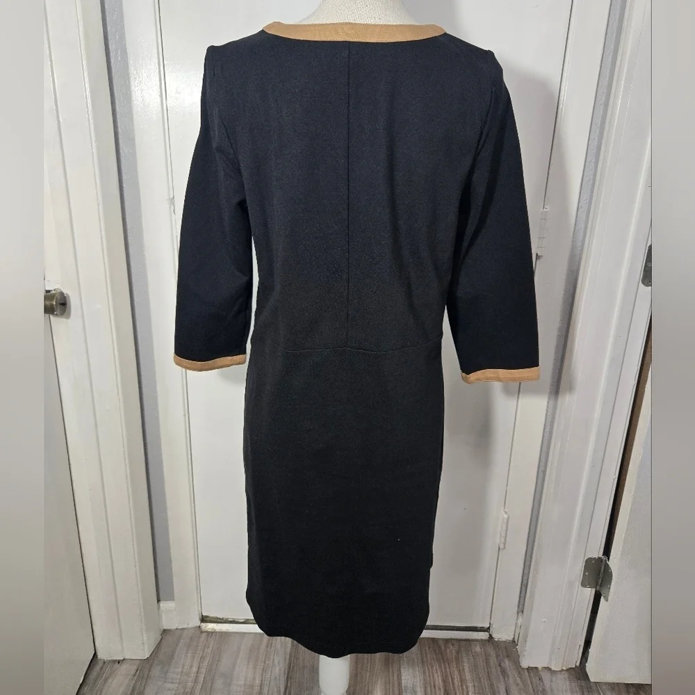 J Jill Black Brown colorblock Shift Dress Stretch EUC 3/4 slv Career Cocktail M - Picture 4 of 8